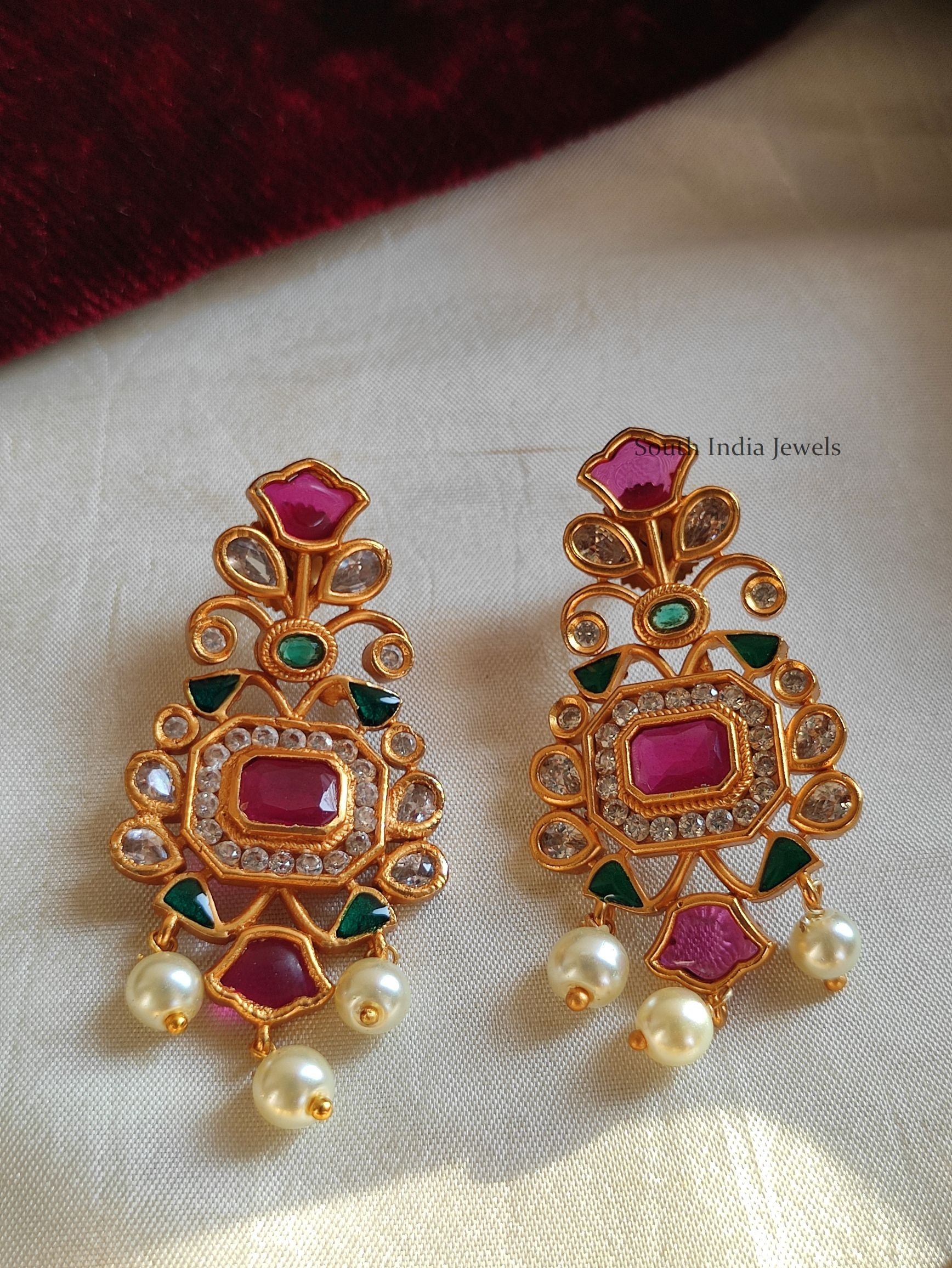 Elegant Flower Design Necklace - South India Jewels