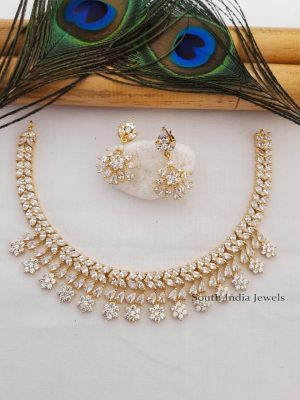 Flower Design Real Kemp & Cubic Zircon Necklace Set