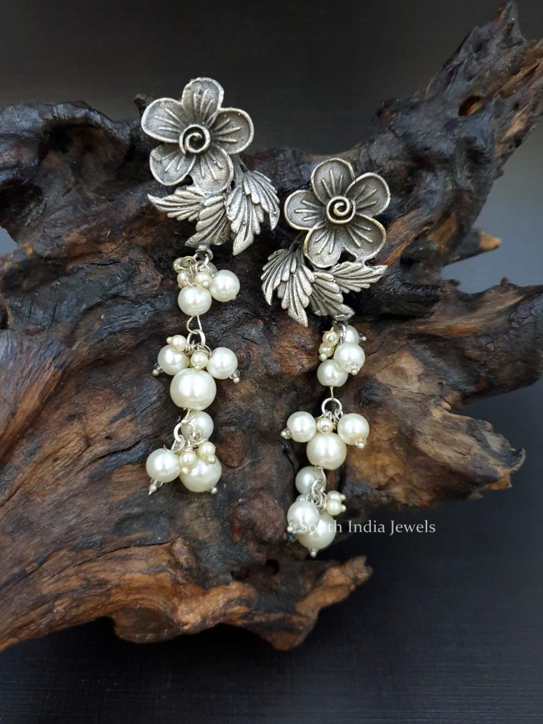 German Silver Flower Design Earrings