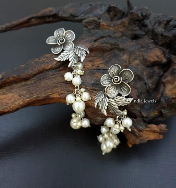 German Silver Flower Design Earrings