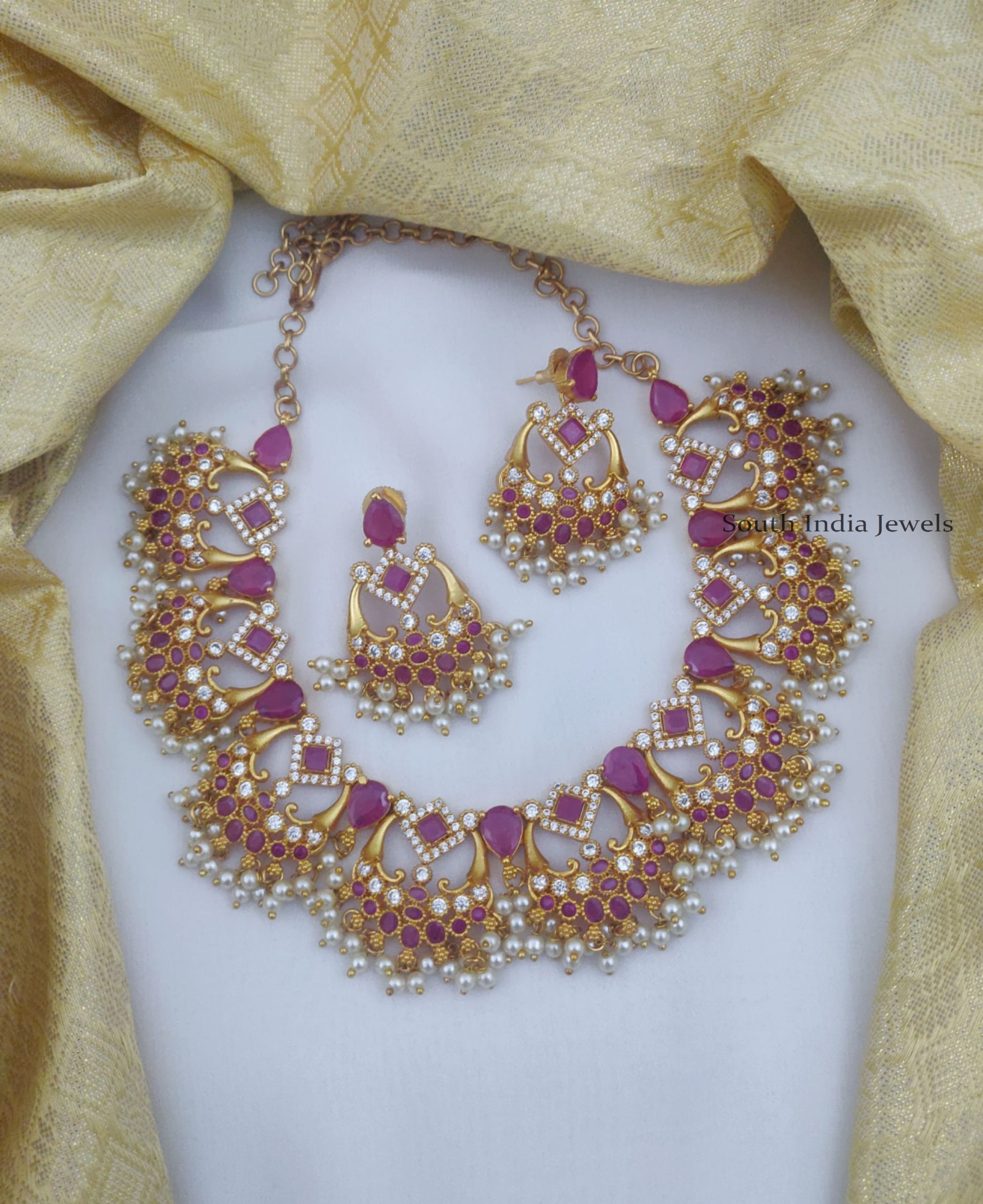 Gorgeous Ruby & White AD Necklace