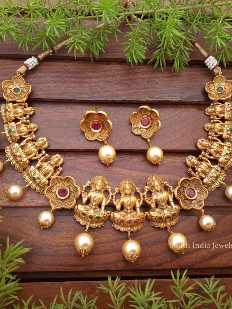 Matte Finish Lakshmi Necklace Set