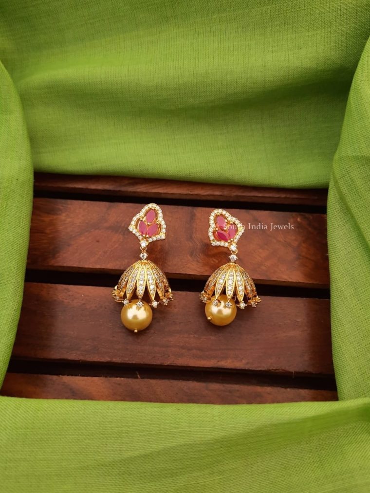 Leaf Design CZ Stone Jhumkas