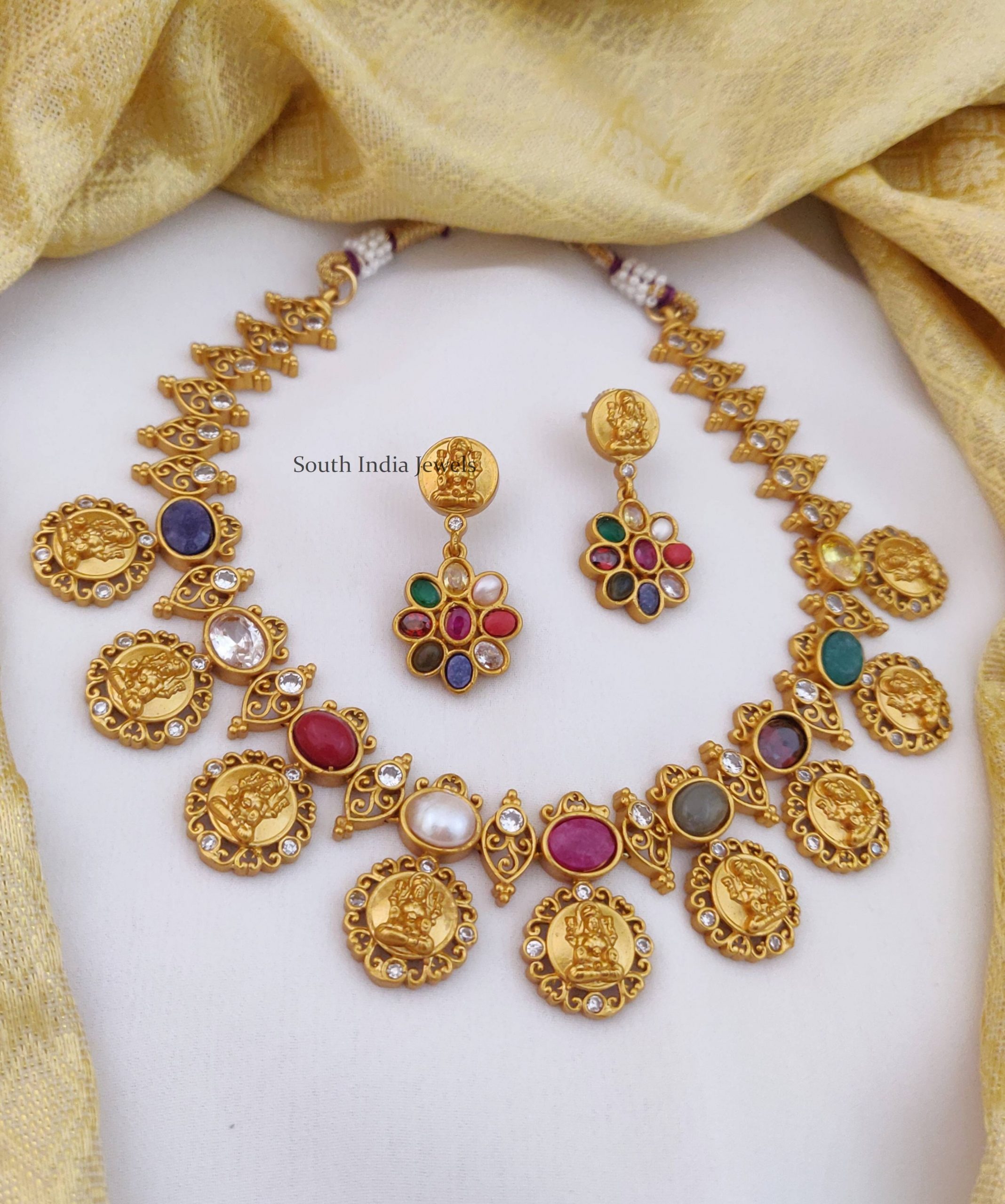 Temple Lakshmi Navarathna Necklace - South India Jewels