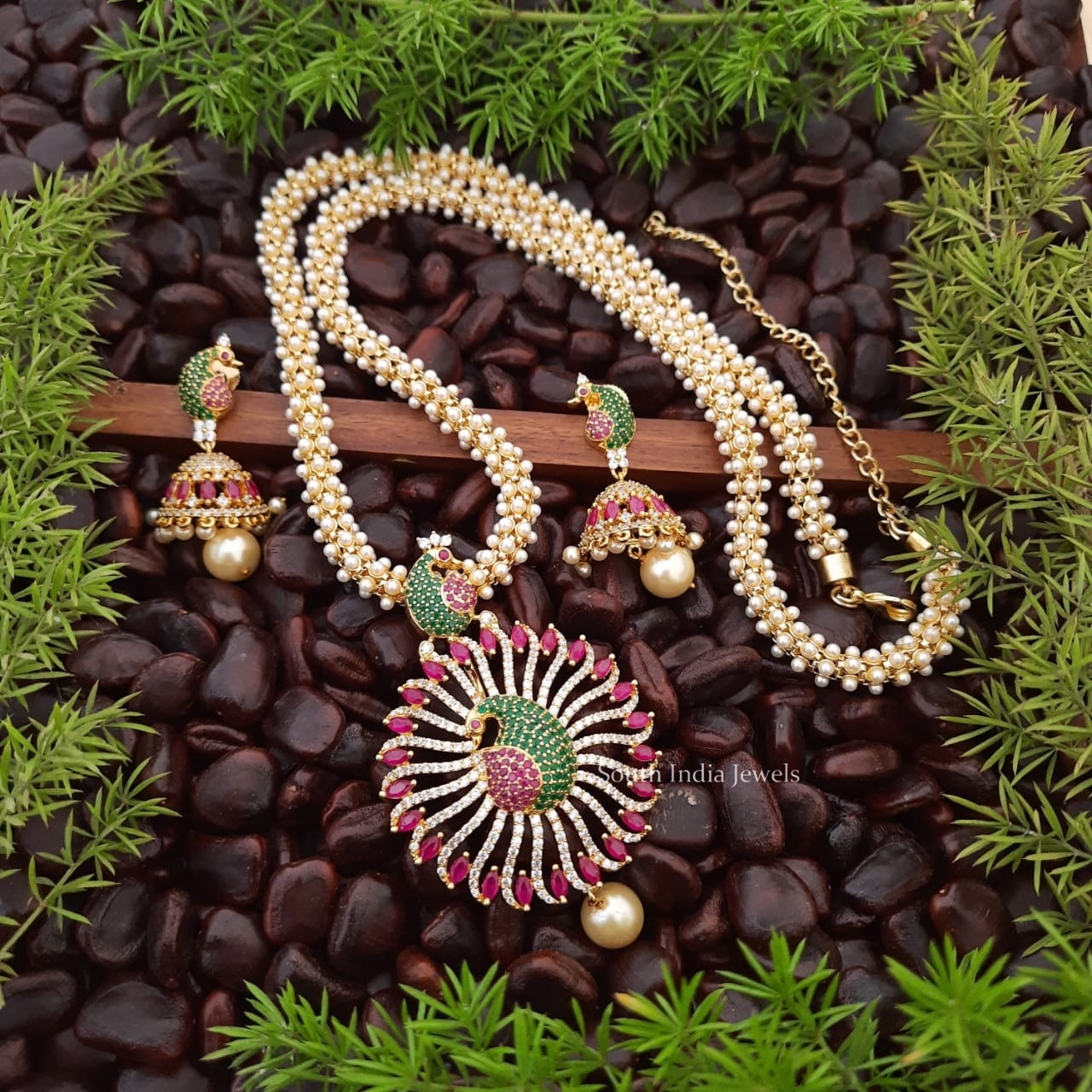 Traditional CZ Peacock Pendant with Pearl Haram