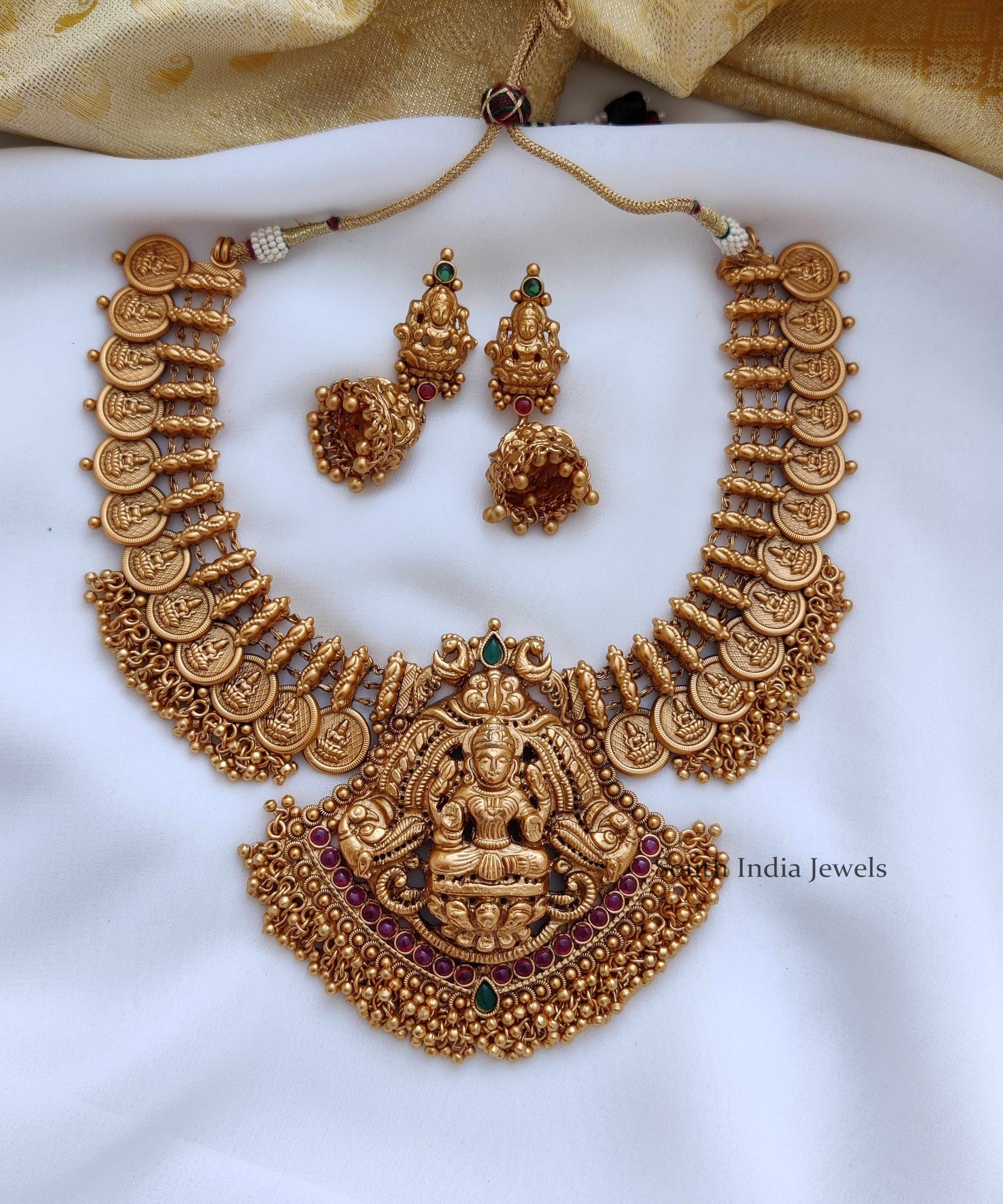 Traditional Lakshmi Matte Finish Necklace - South India Jewels
