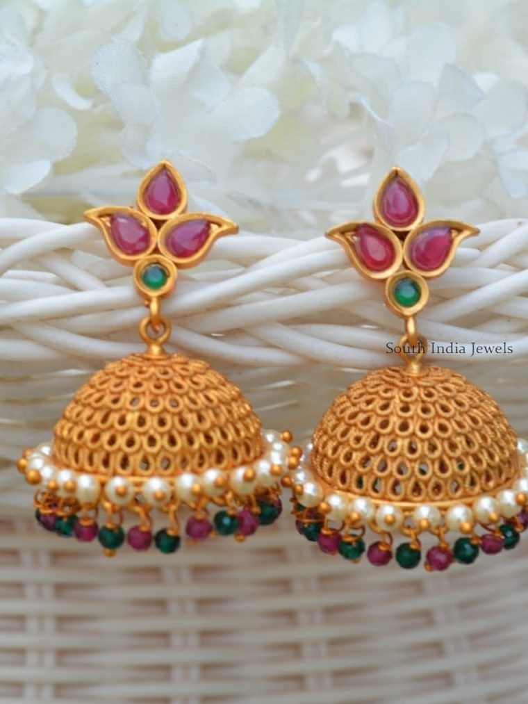 Traditional Matte Finish Multi Beads Jhumkas