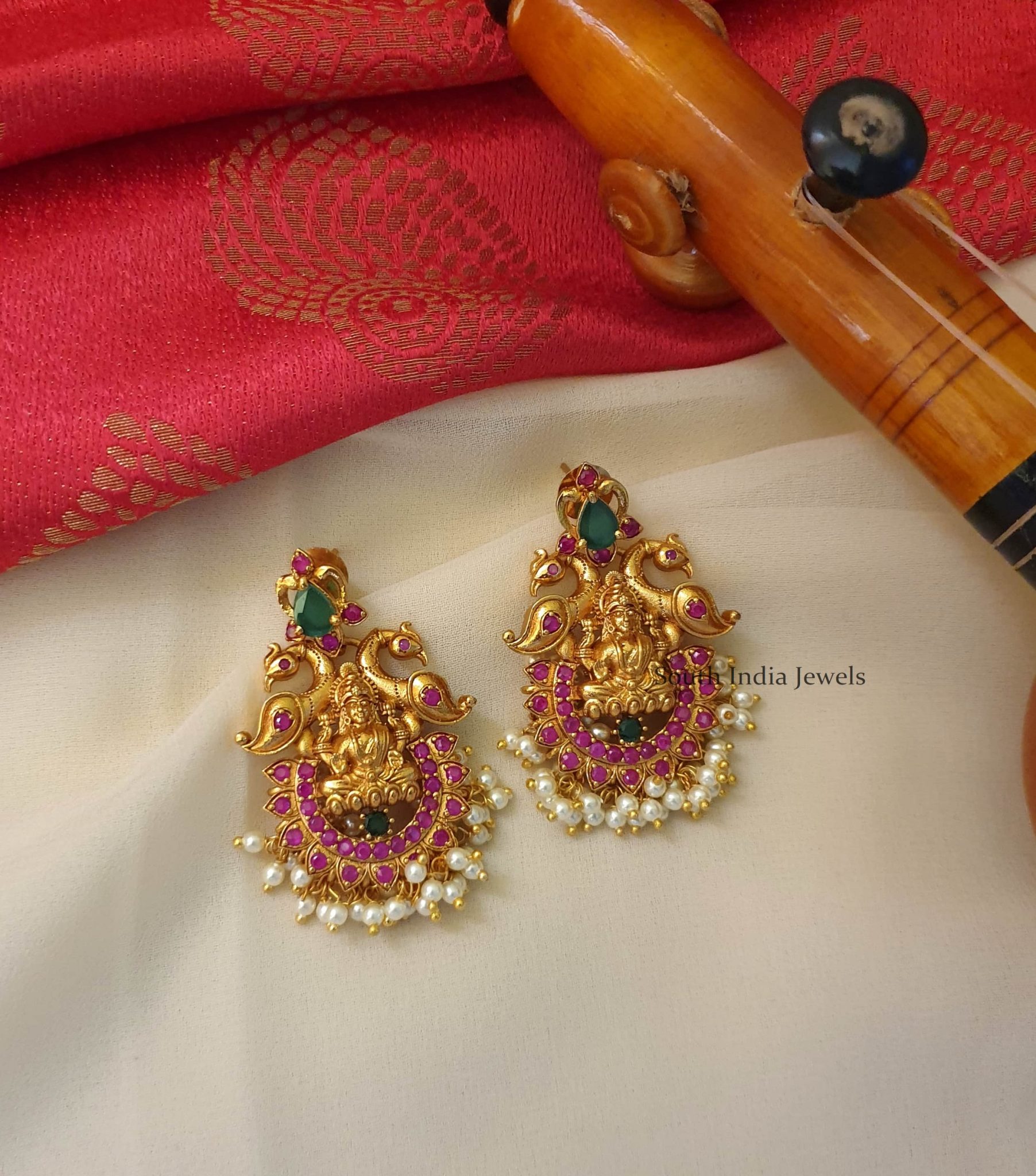 Traditional Multistone Lakshmi Earrings - South India Jewels