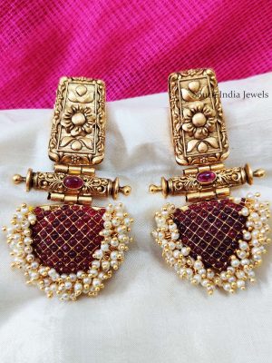 Traditional Pink Stone Designer Earrings