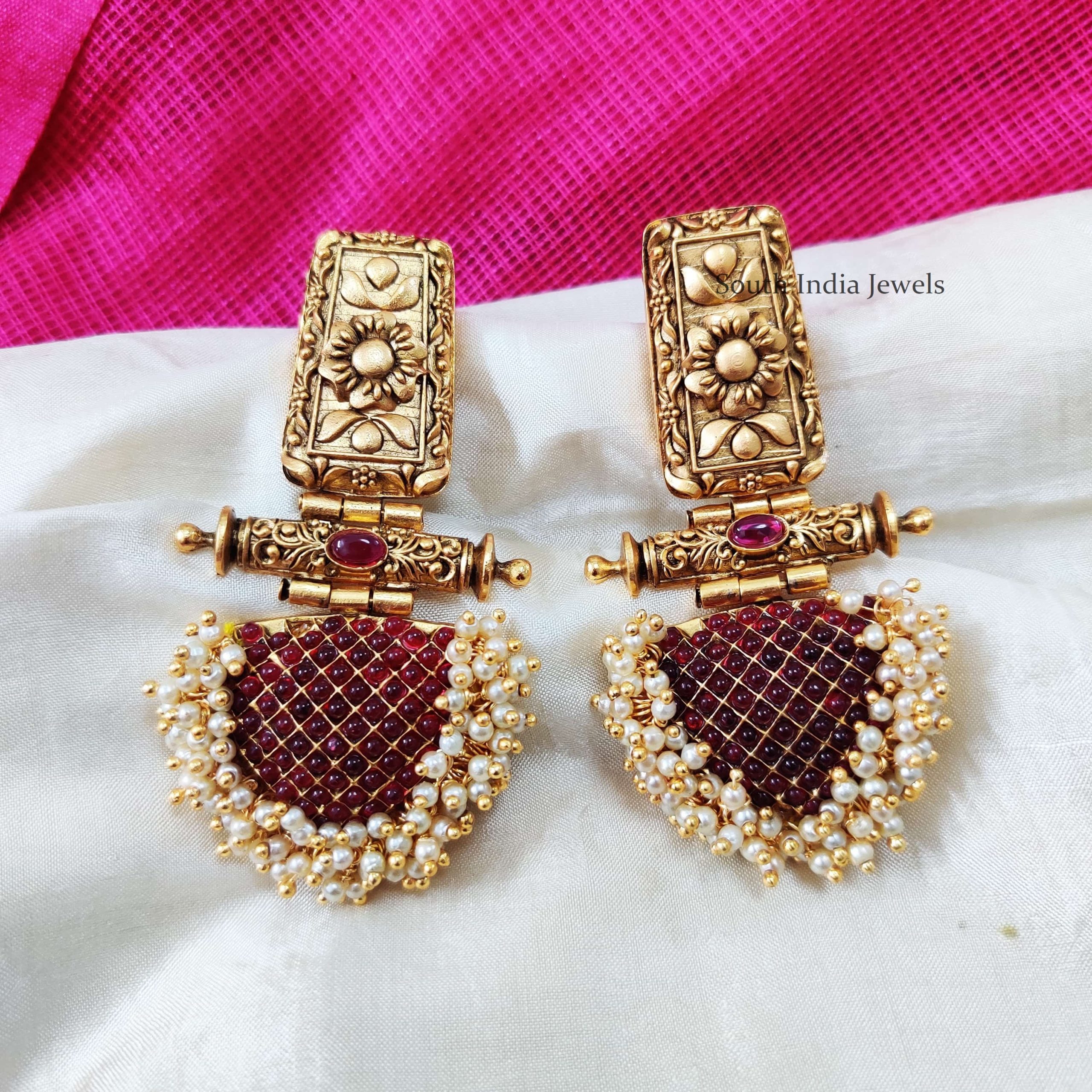 Traditional Pink Stone Designer Earrings