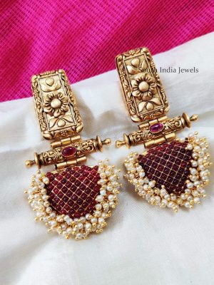 Traditional Pink Stone Designer Earrings