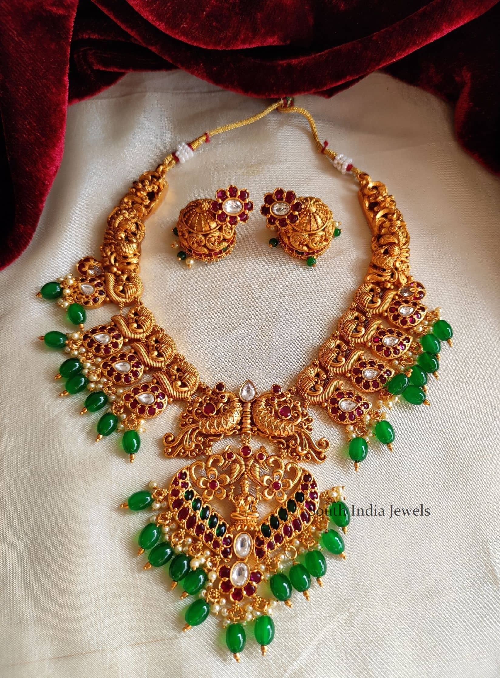 Trendy Peacock Design Green Beads Necklace
