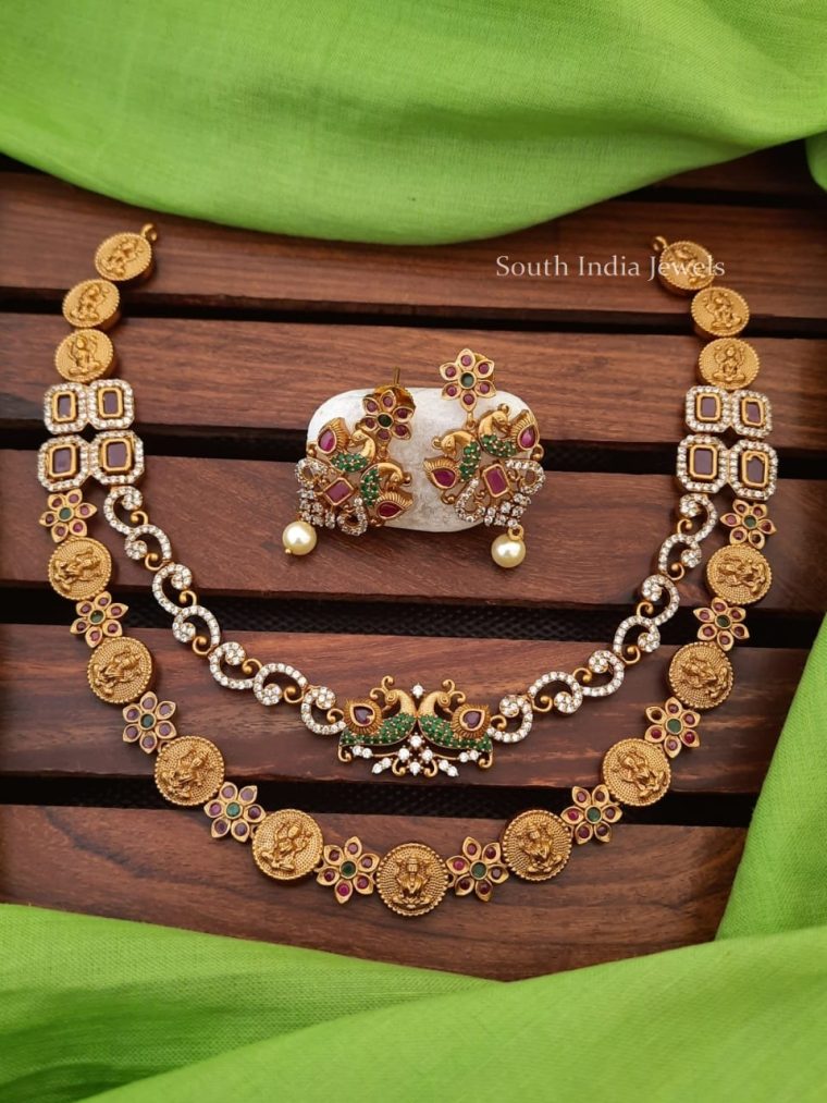 Two Layer Matte Finish Lakshmi Coin Necklace