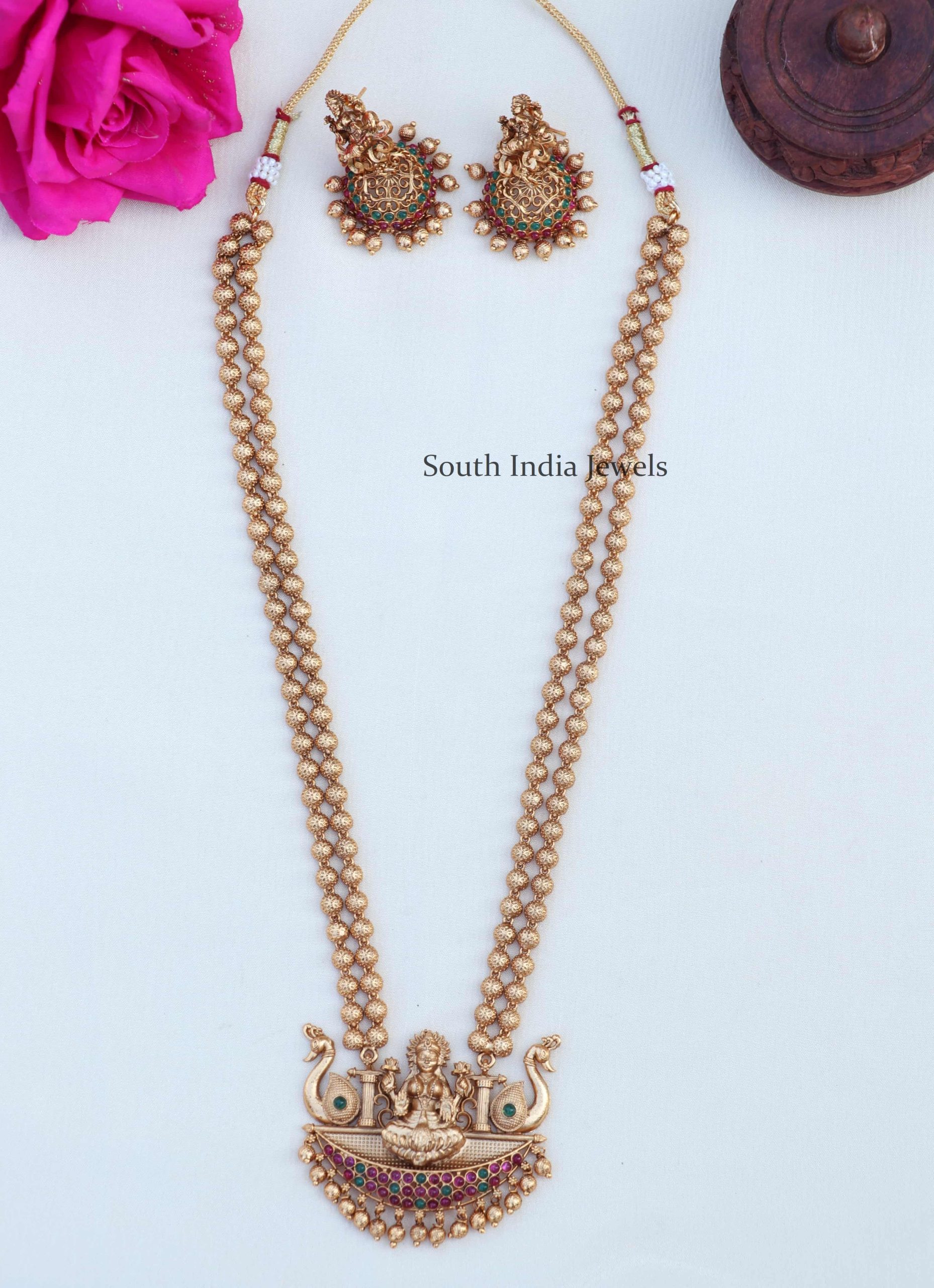 Unique Lakshmi Pendant Golden Beads Haram