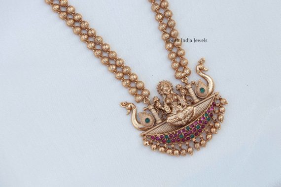Unique Lakshmi Pendant Golden Beads Haram