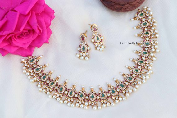 Amazing Multi Stone Pearl Drop Necklace