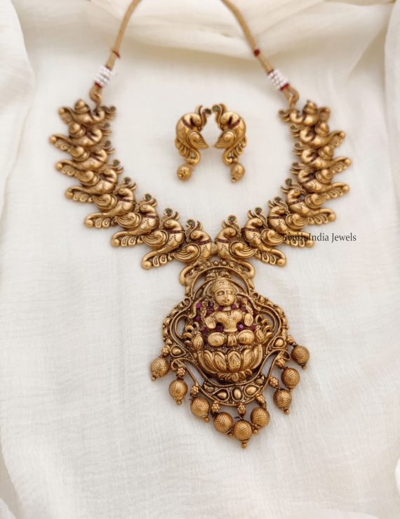 Antique Peacock & Lakshmi Necklace | Antique Jewellers - Necklace