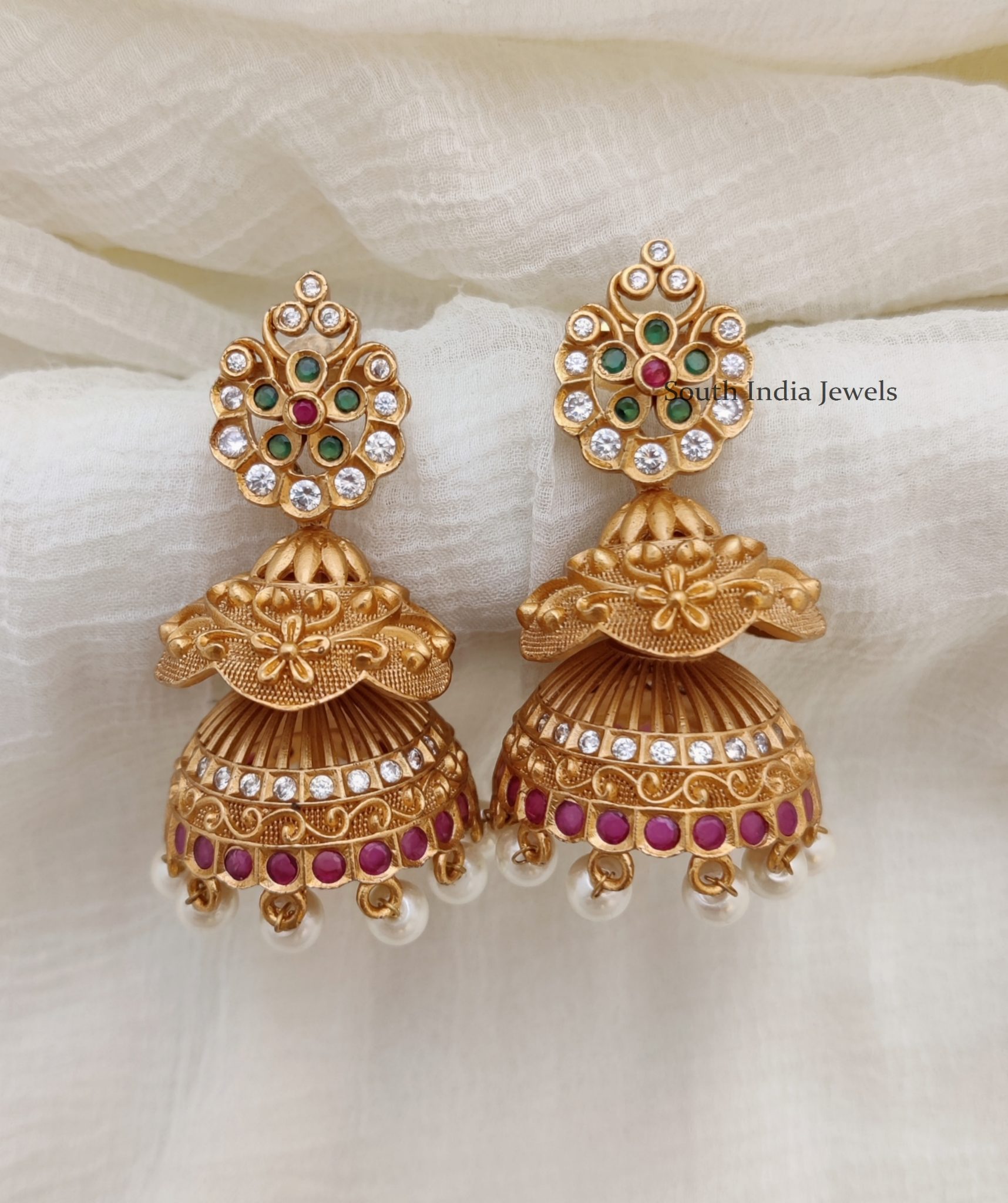 Double Layer Jhumkas | Imitation gold Jhumkas - South India Jewels