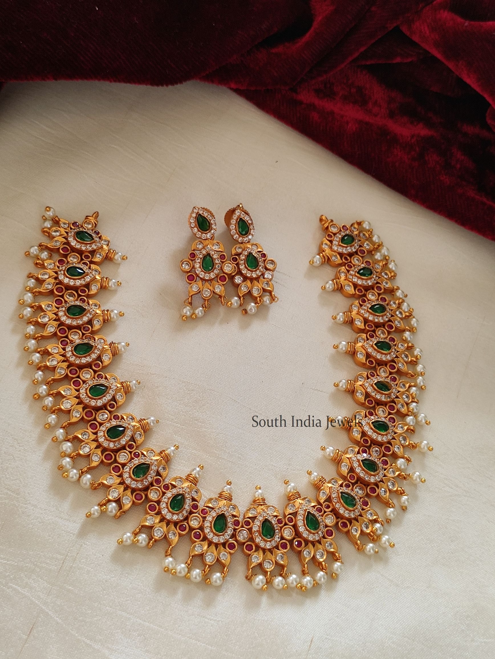 Gold Plated Bollywood Style Indian CZ Ruby Emerald Necklace