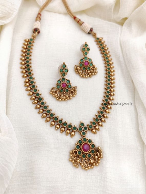 Green Stone Necklace | Necklace Set - South India Jewels