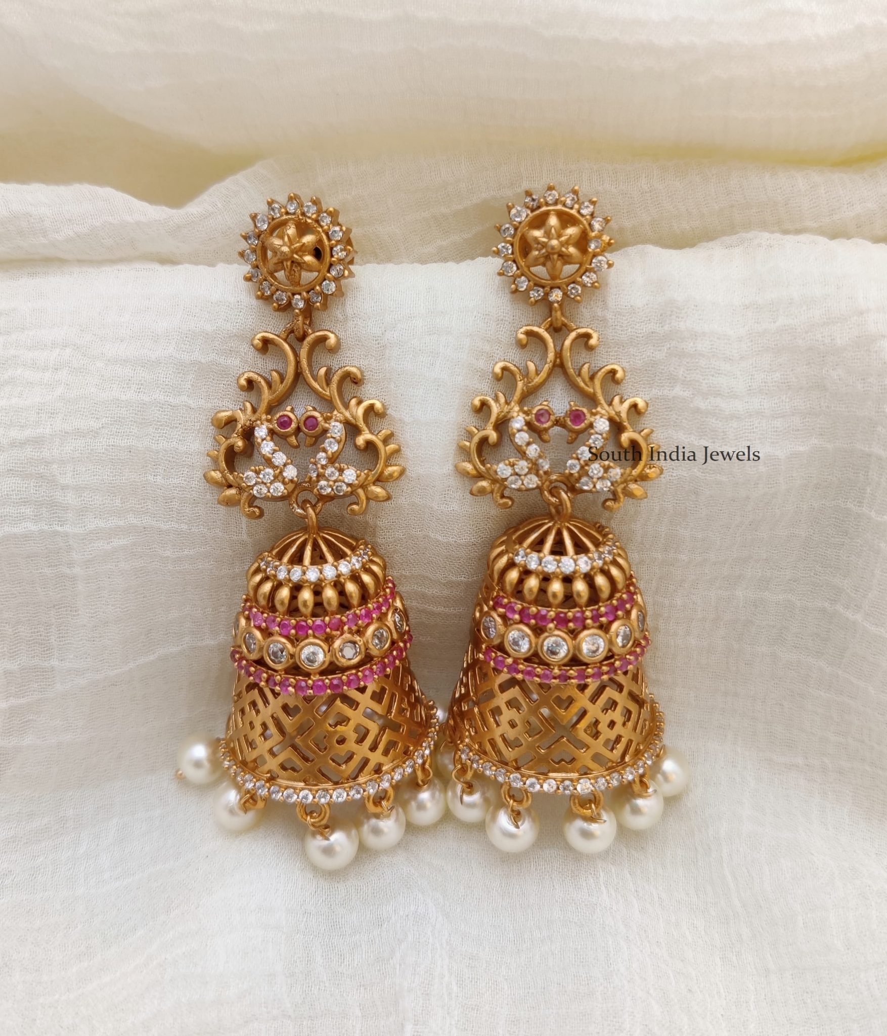 Kemp AD Stone Jhumkas | Gold Design Jhumkas - South India Jewels