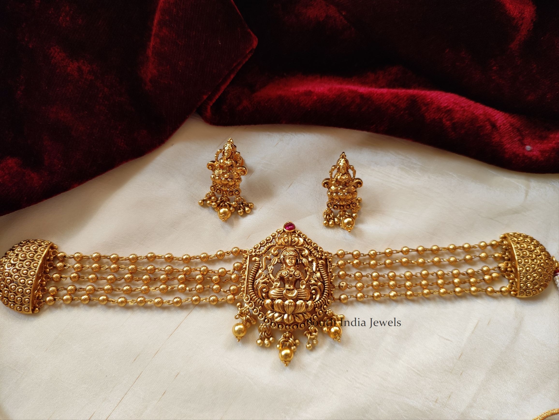 Beautiful Lakshmi Gold Beads Choker