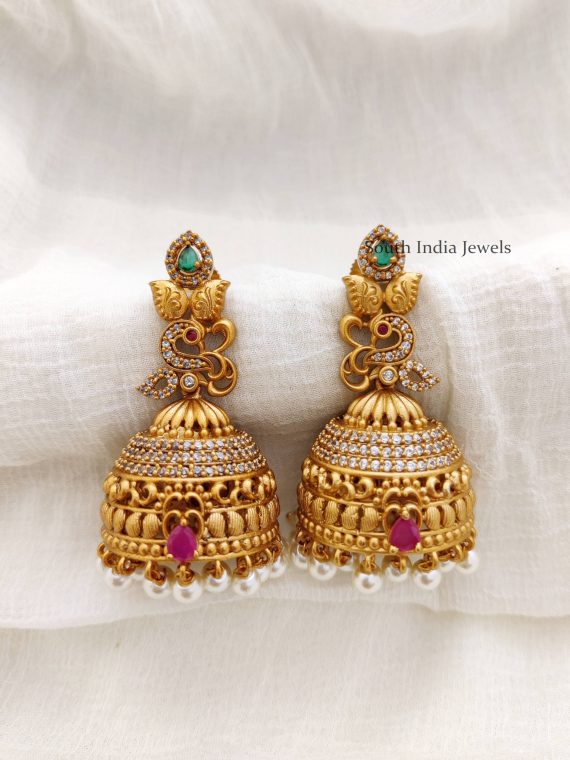 Pretty Peacock Design Jhumkas - South India Jewels