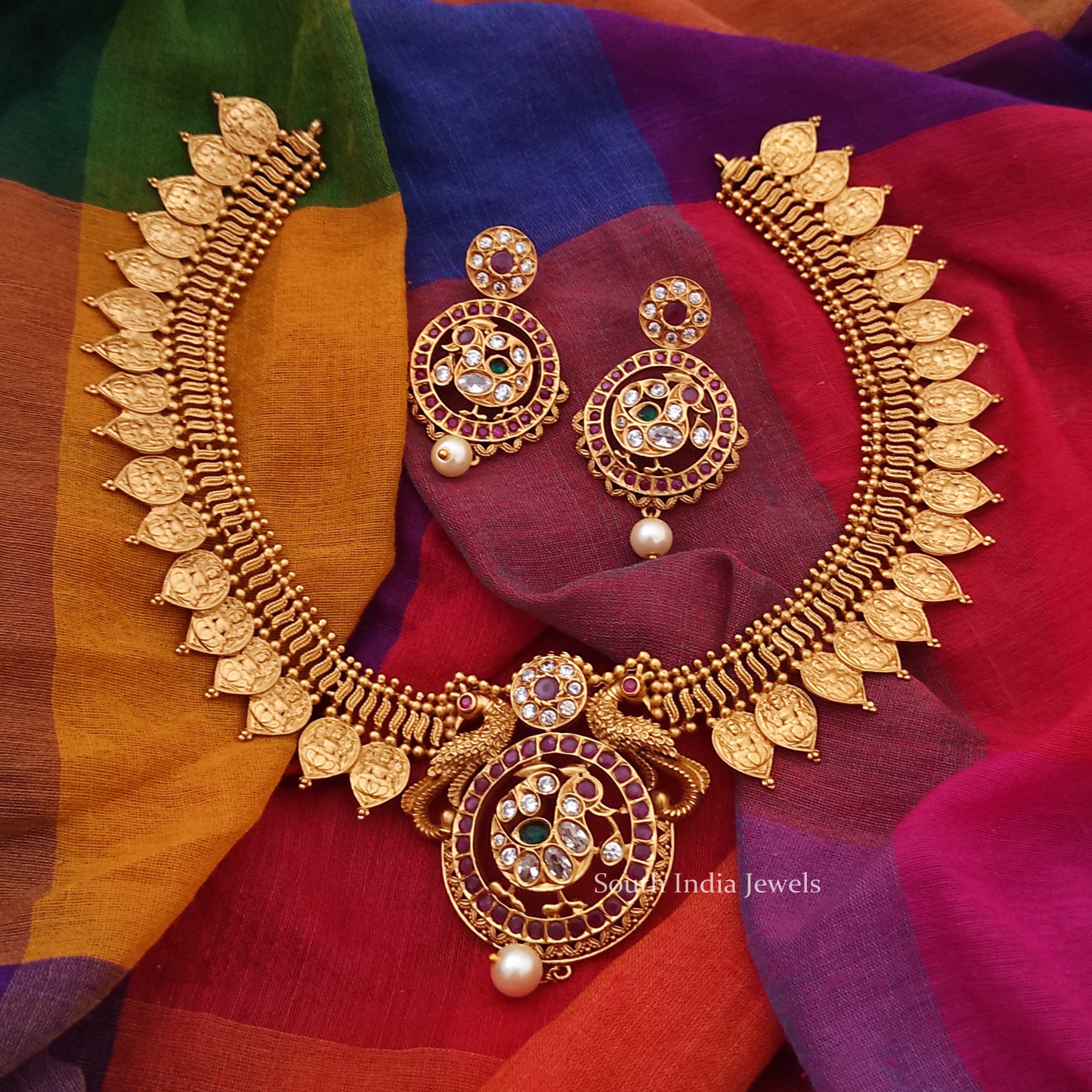 Beautiful Peacock Design Lakshmi Coin Necklace