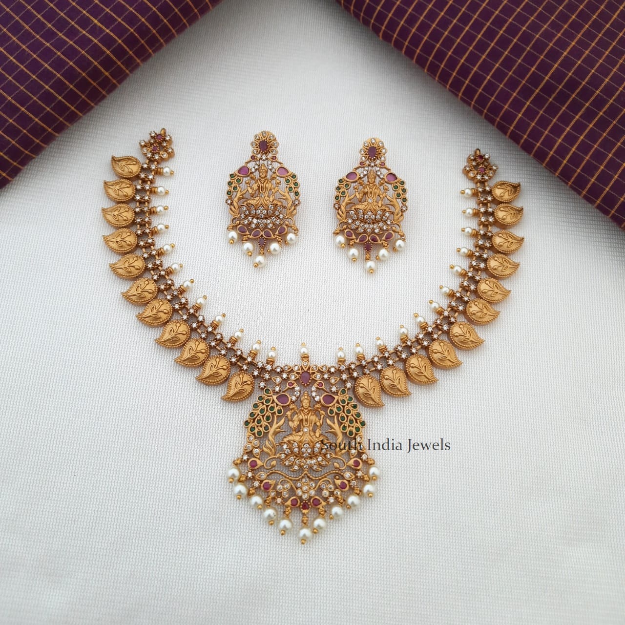 Bridal Lakshmi Pendant Mango Design Necklace