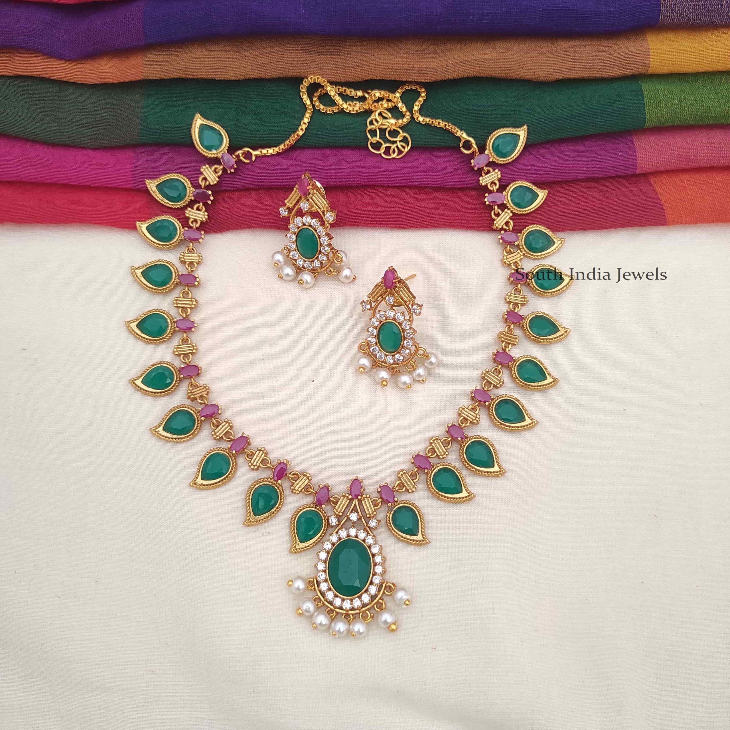 Palaka Style Necklace | Simple Necklace Set - South India Jewels