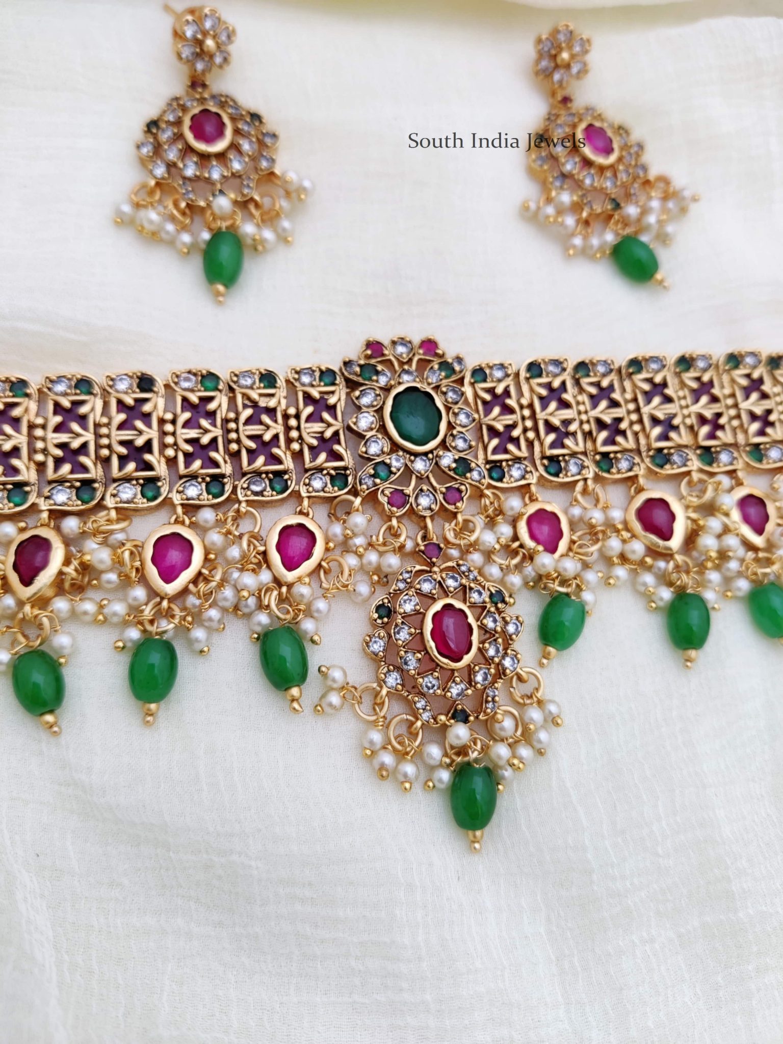 Real Kemp Choker | Choker Set - South India Jewels