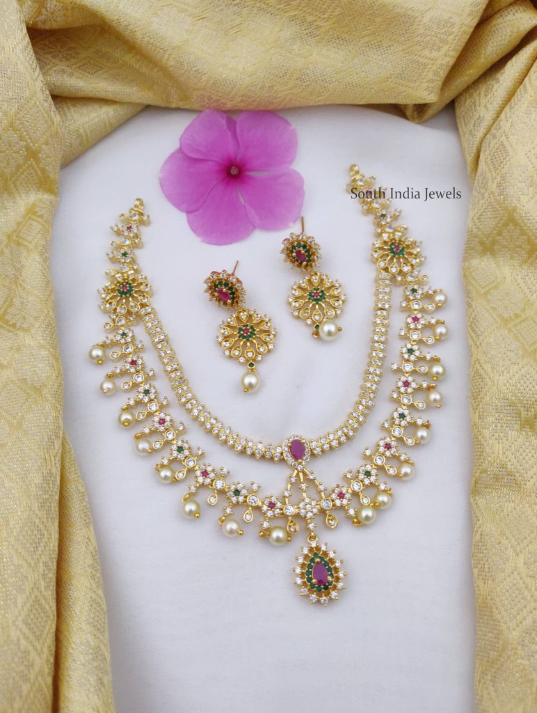 AD Stone Necklace | Stone Necklace - South India Jewels