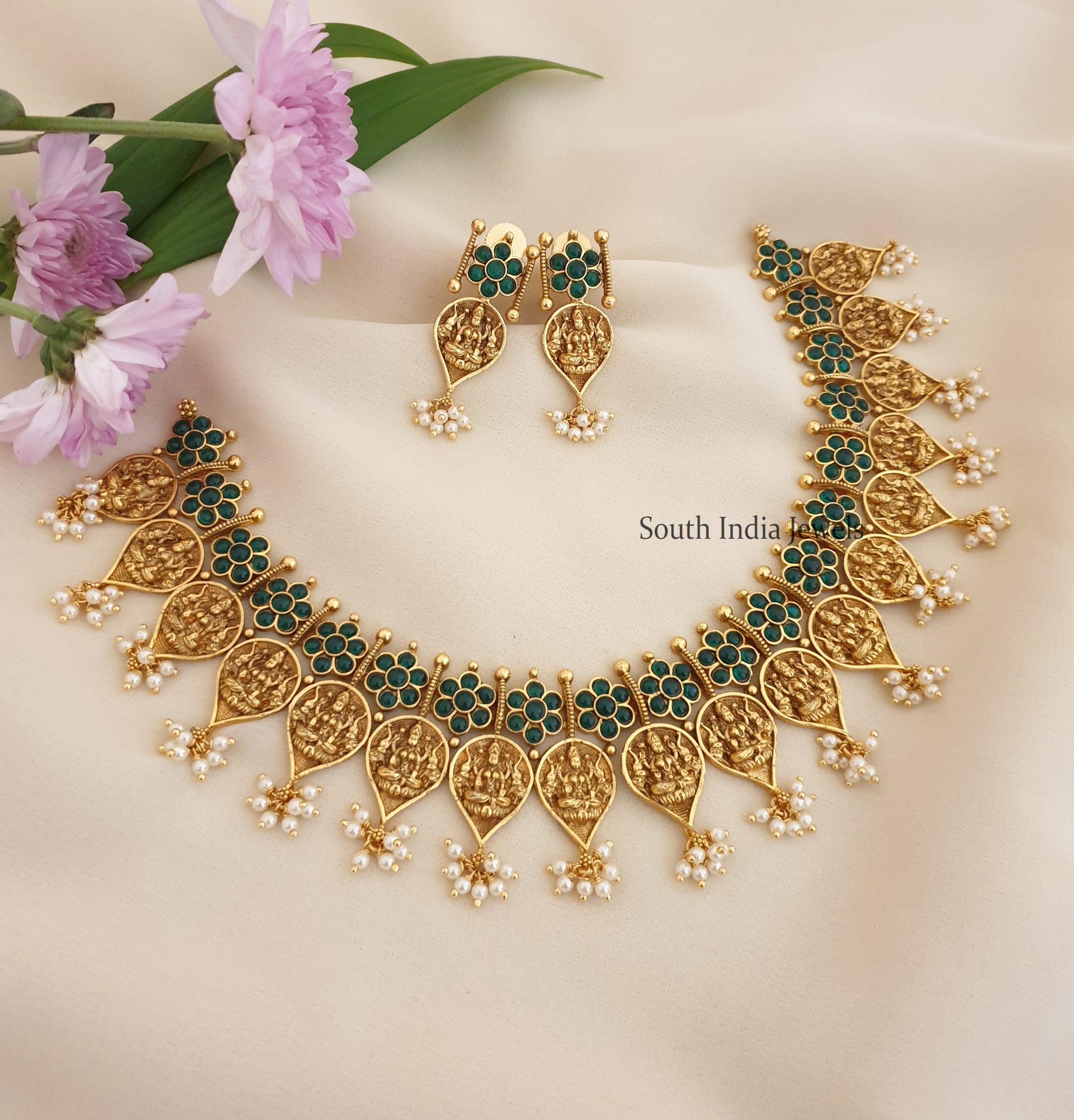 Gorgeous Lakshmi Coin Green Stone Necklace