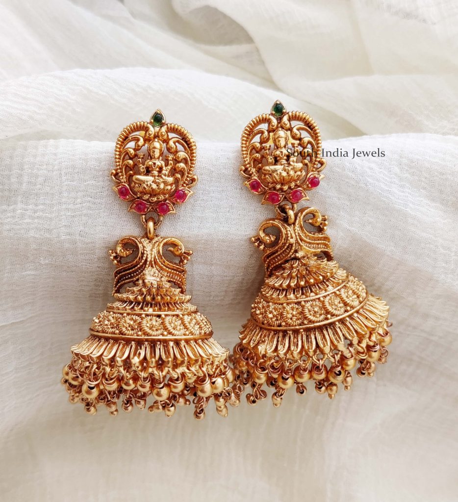 Lakshmi Design Jhumkas | Lakshmi Earrings - South India jewels