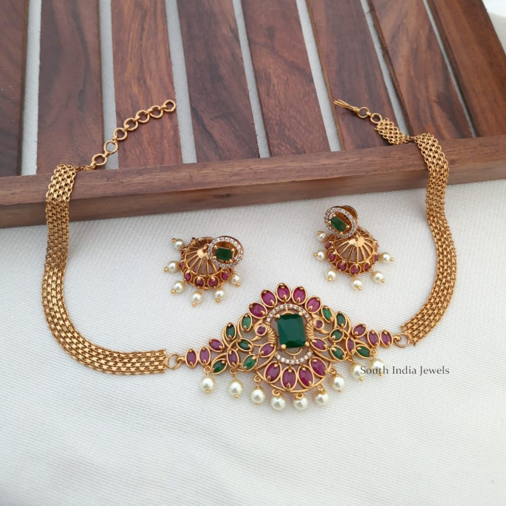Peacock Choker Jewellery Design - South India Jewels