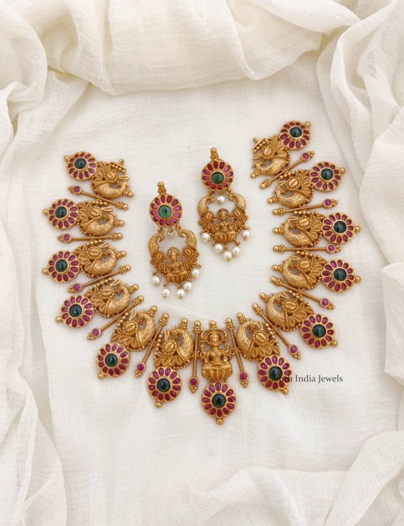 Traditional Lakshmi & Peacock Design Necklace (2)