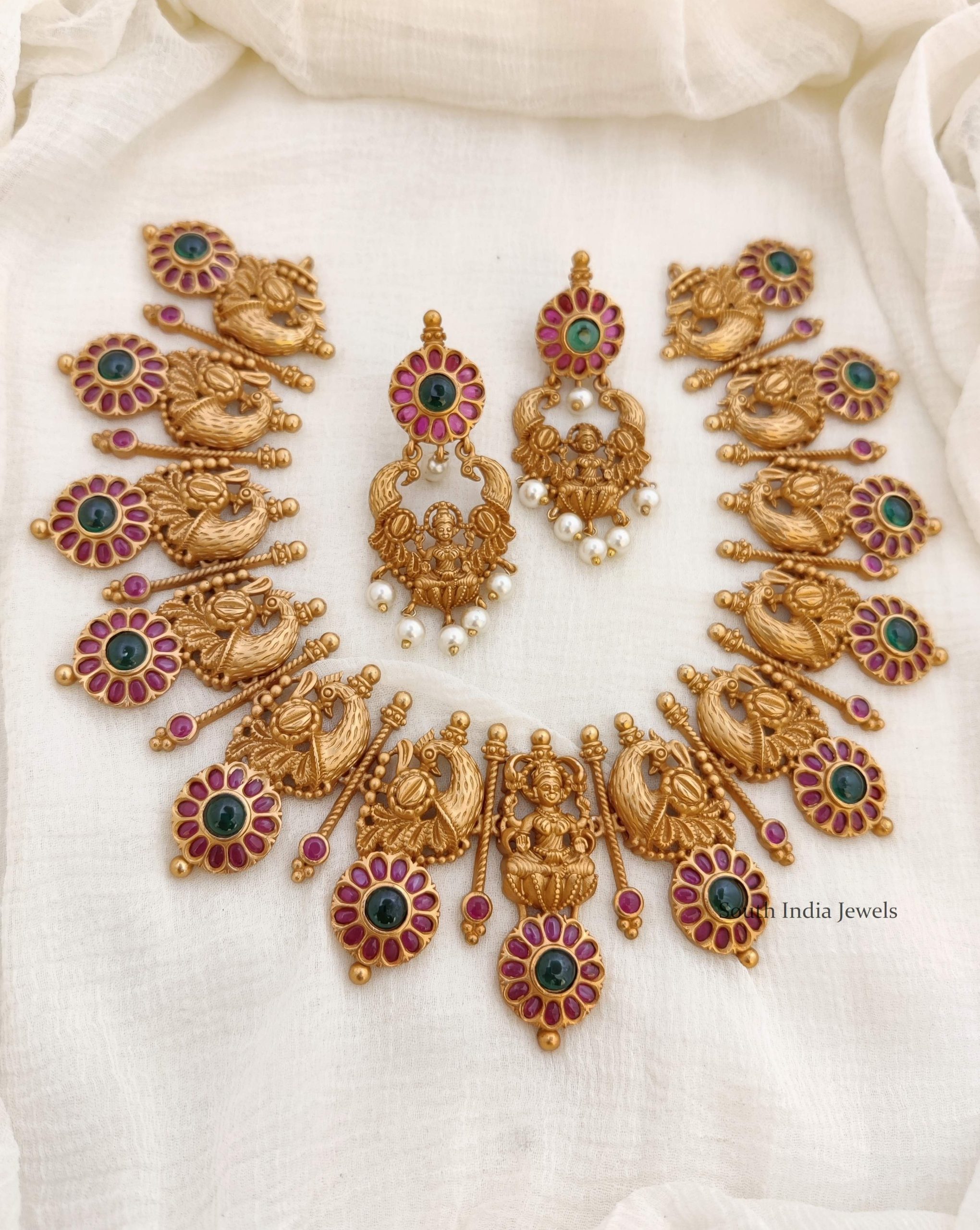 Traditional Lakshmi & Peacock Design Necklace