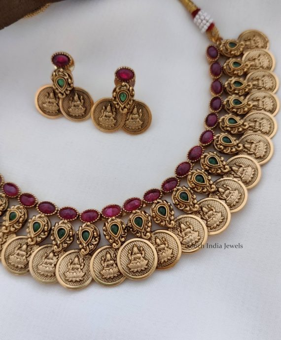 Antique Finish Lakshmi Coin Necklace (2)