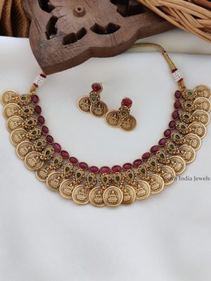 Antique Finish Lakshmi Coin Necklace