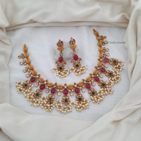 Flower Design Necklace | One Gram Gold Items - South India Jewels