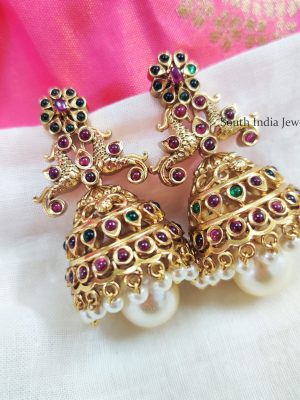 Beautiful Kemp Stone Peacock Jhumkas