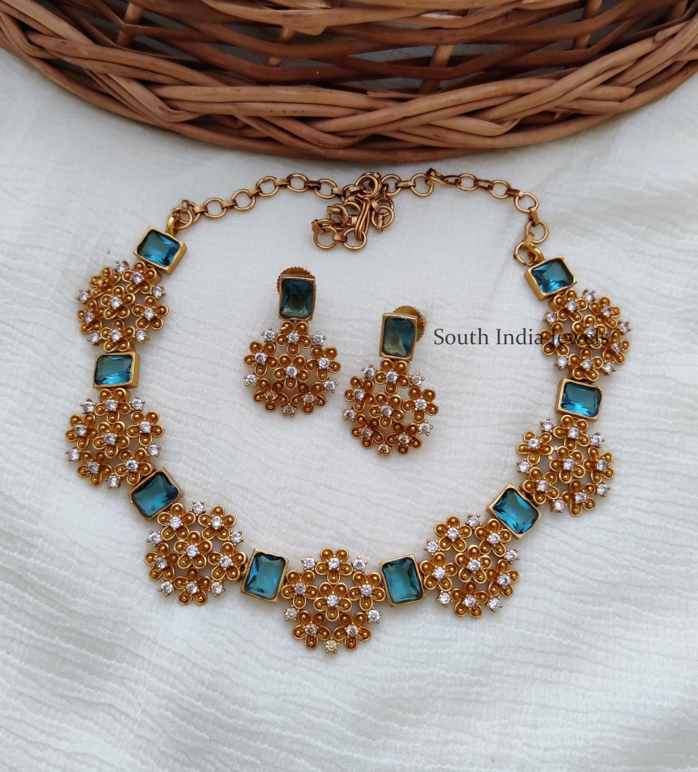 Zarin Ice Blue Necklace Set | Necklace set, Gold necklace set, Blue necklace