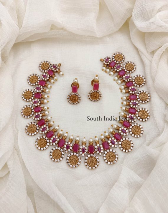 Beautiful Ruby & AD Stone Ram Parivar Necklace