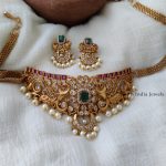 Classic Peacock pearls hanging AD Choker with earring