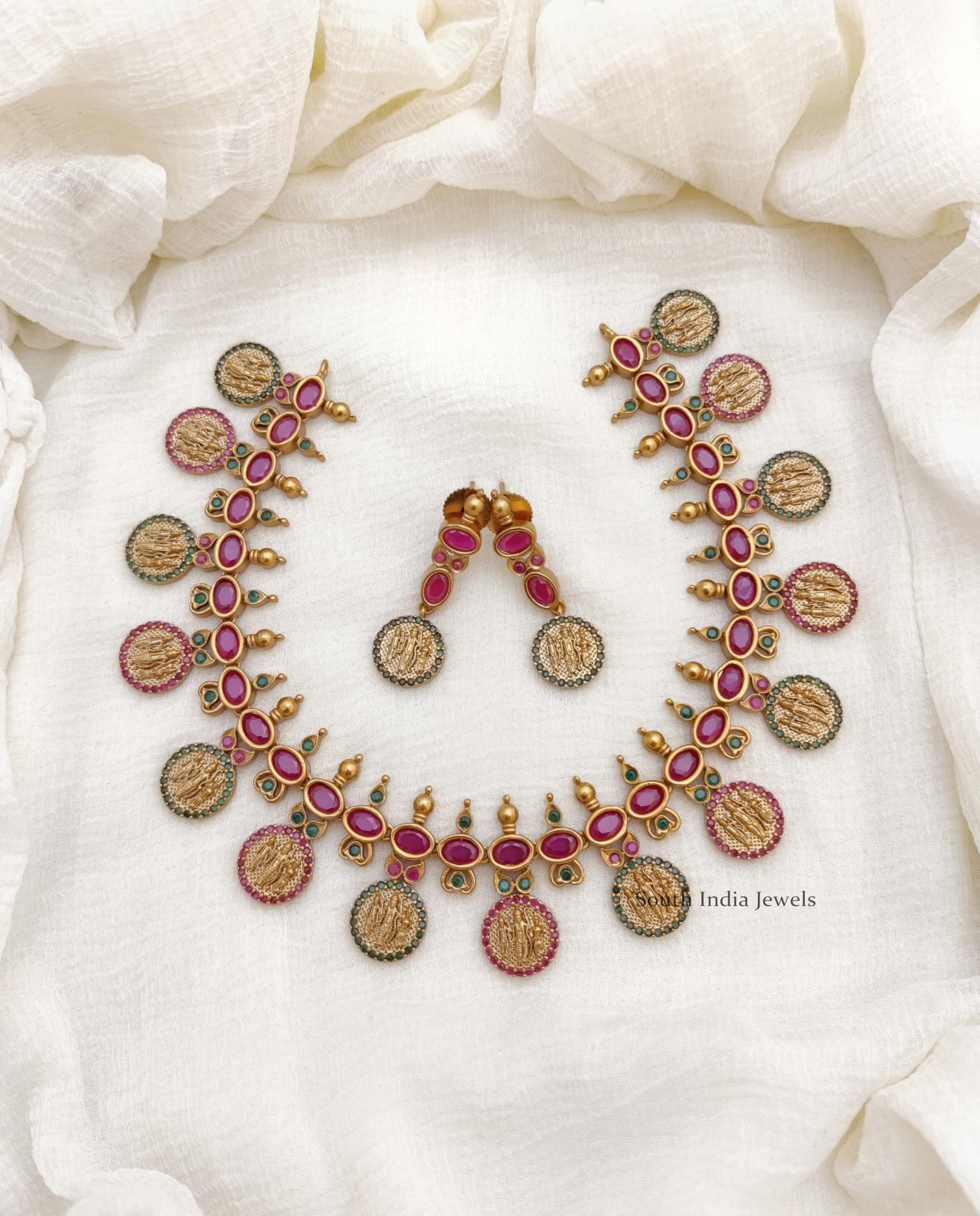 Classic Ruby & Green Stone Ram Parivar Necklace
