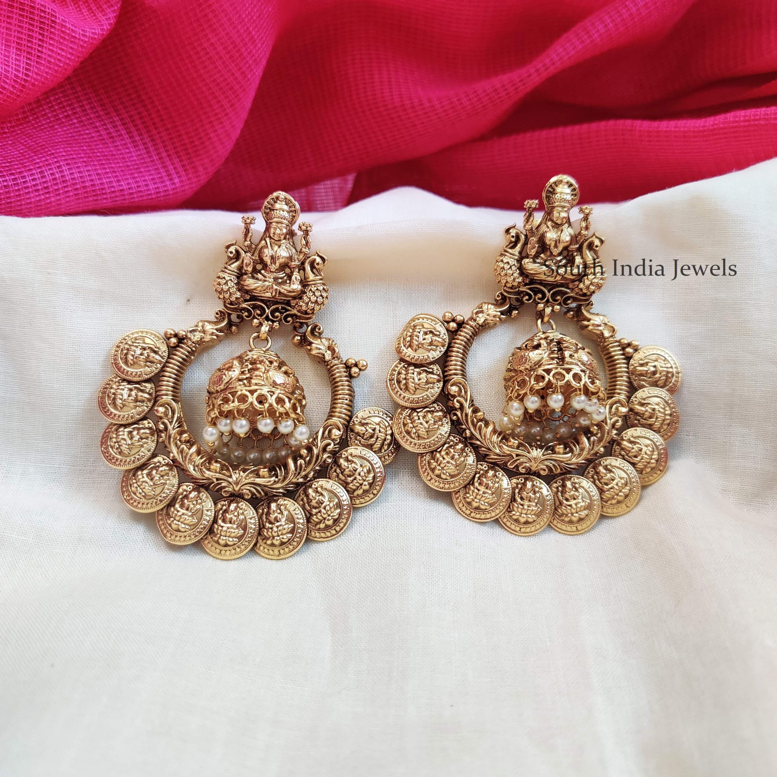 Coin Design Imitation Chandbali Earings With Pearl Beads - 01