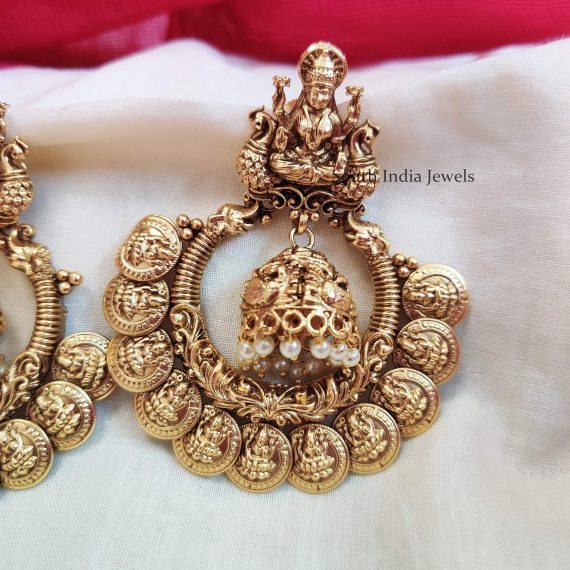 Coin Design Imitation Chandbali Earings With Pearl Beads - 02