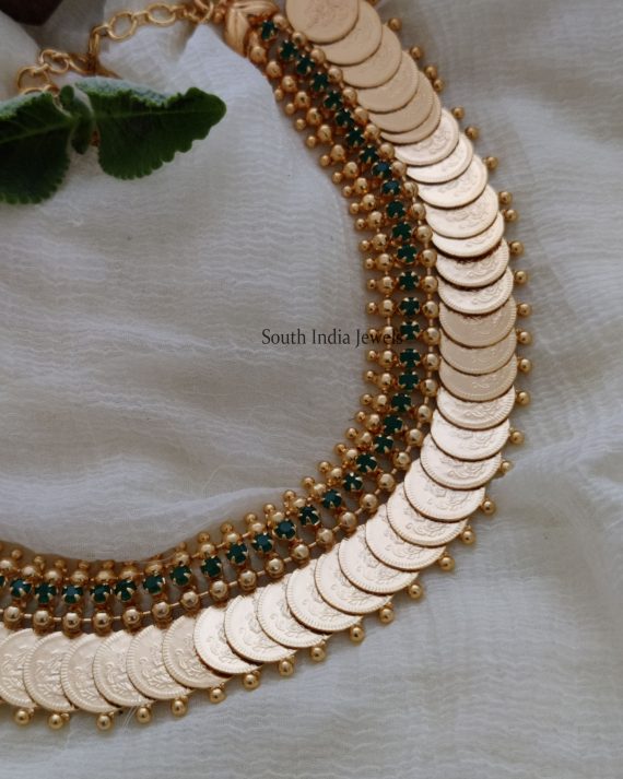 Elegant Green Stone Lakshmi Coin Necklace