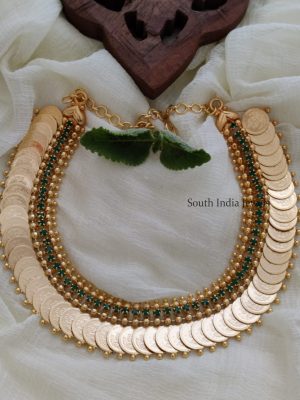 Elegant Green Stone Lakshmi Coin Necklace