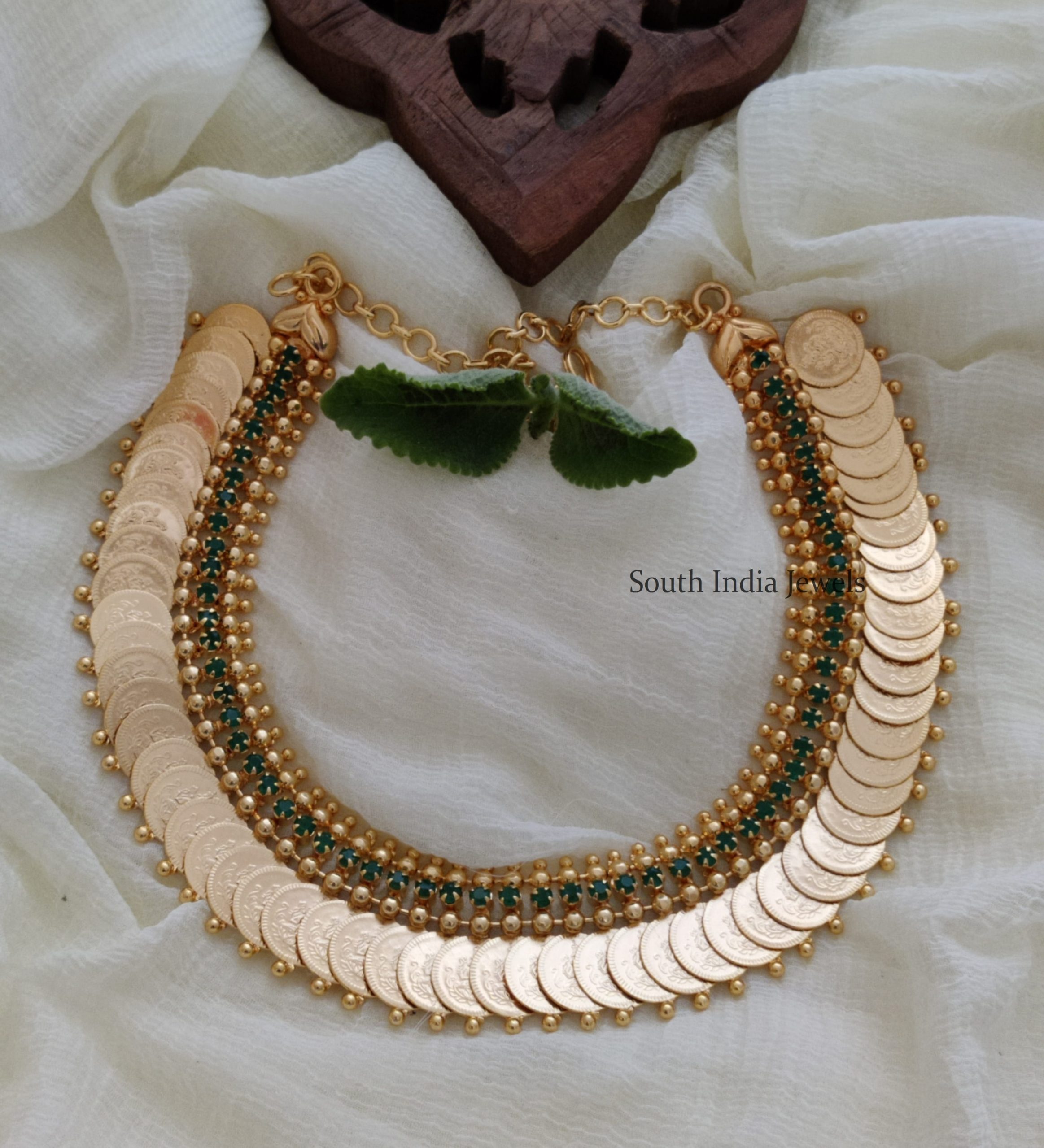 Elegant Green Stone Lakshmi Coin Necklace